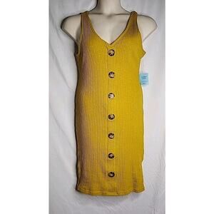FOREVER 21 Women PLUS Size 1X Ribbed Knit Dress Citron Pullover Knee Length NEW